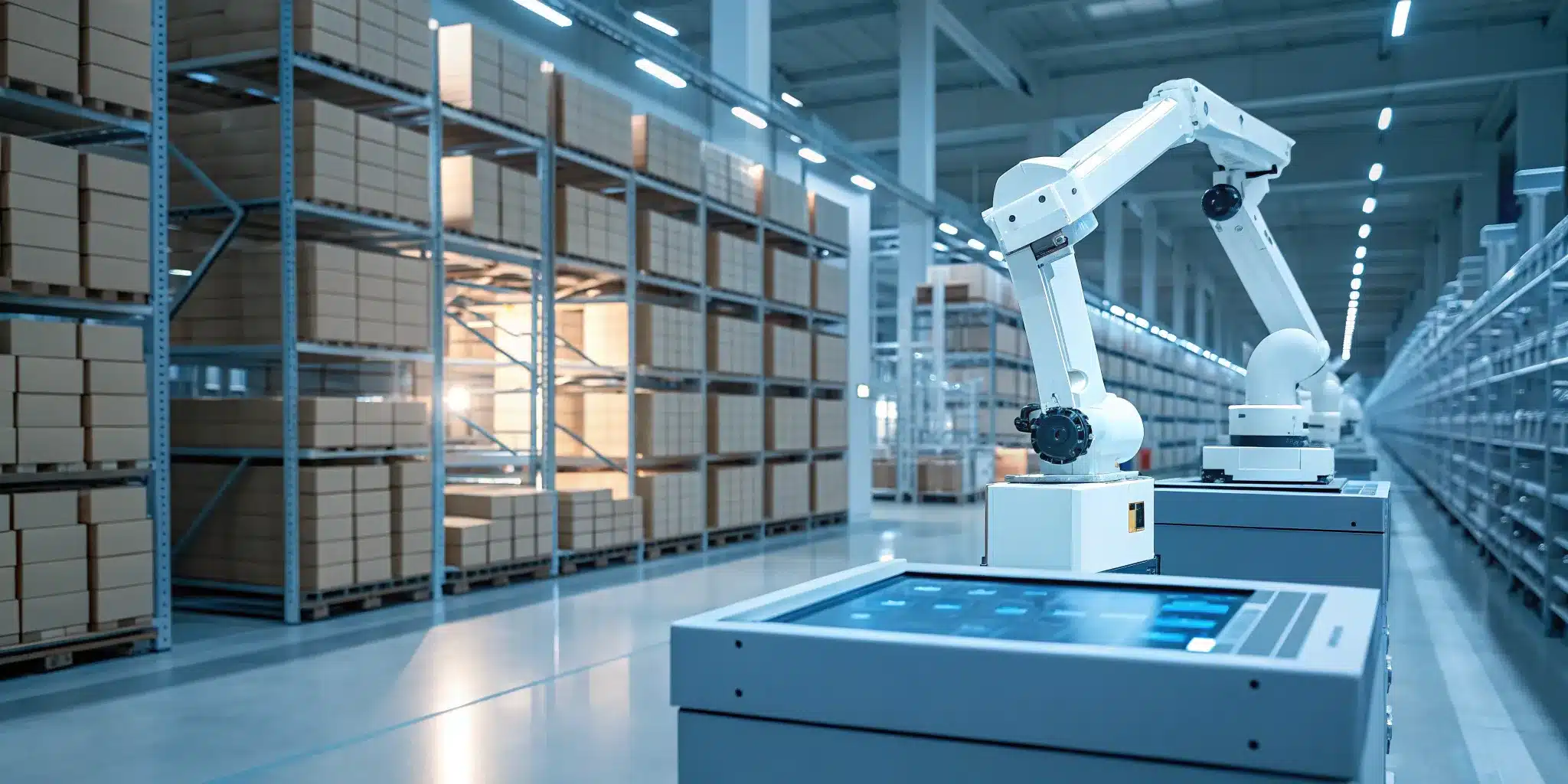 Pharma ERP manages automated inventory tracking in warehouse.