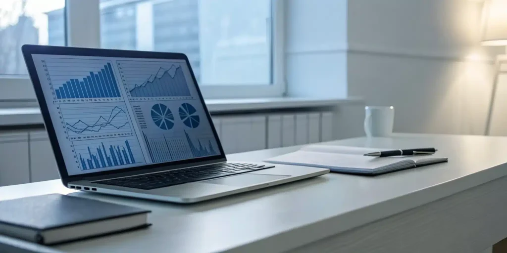 Pharma audit readiness software dashboard on a laptop.