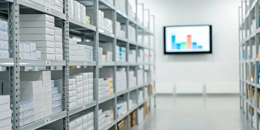 Predictive analytics dashboard managing pharmaceutical inventory levels.