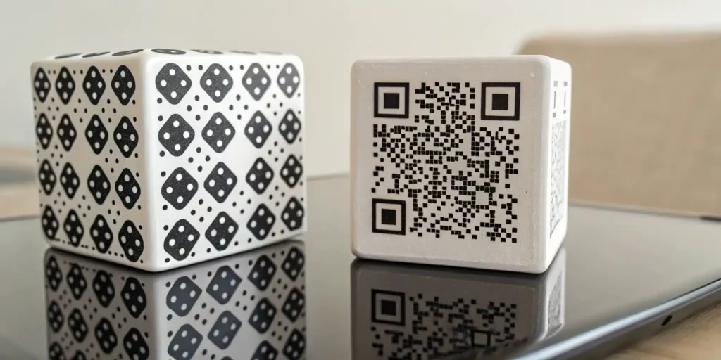 A side-by-side comparison of a data matrix code and a QR code.