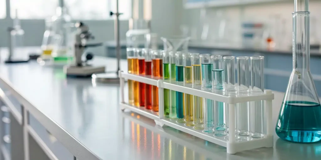 Pharmaceutical lab with test tubes, showing the verification process for DSCSA compliance.