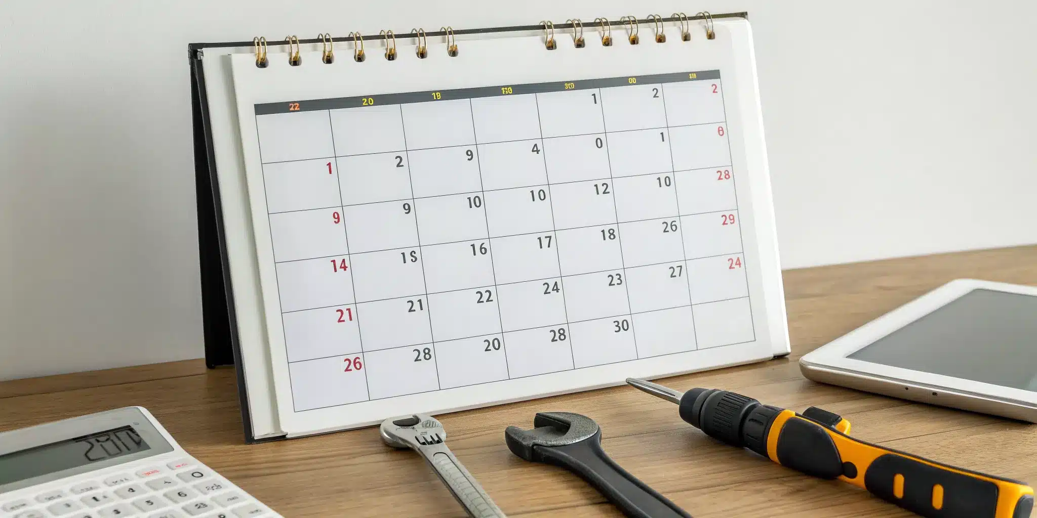 A desk calendar and tools for creating a preventive maintenance schedule.
