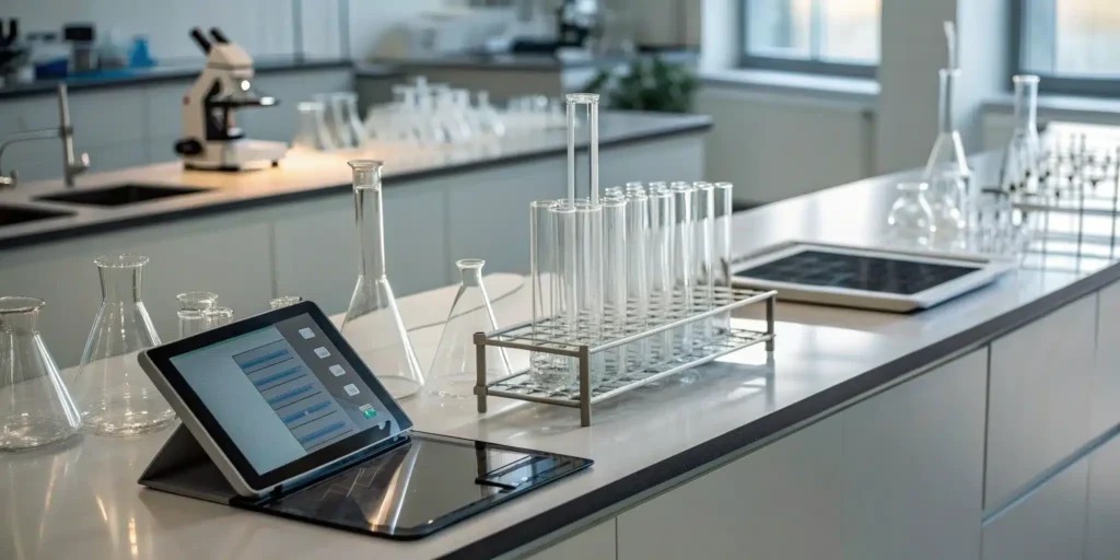 Preparing for a pharma supply chain audit in a modern lab with digital documentation.