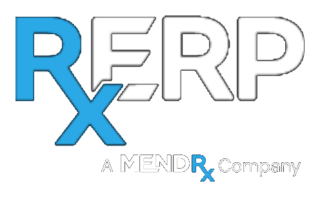 Logo for RERP by MendRx, featuring a blue RX cross element and white RERP lettering with the tagline 'A MENDRx Company' underneath on a dark background.