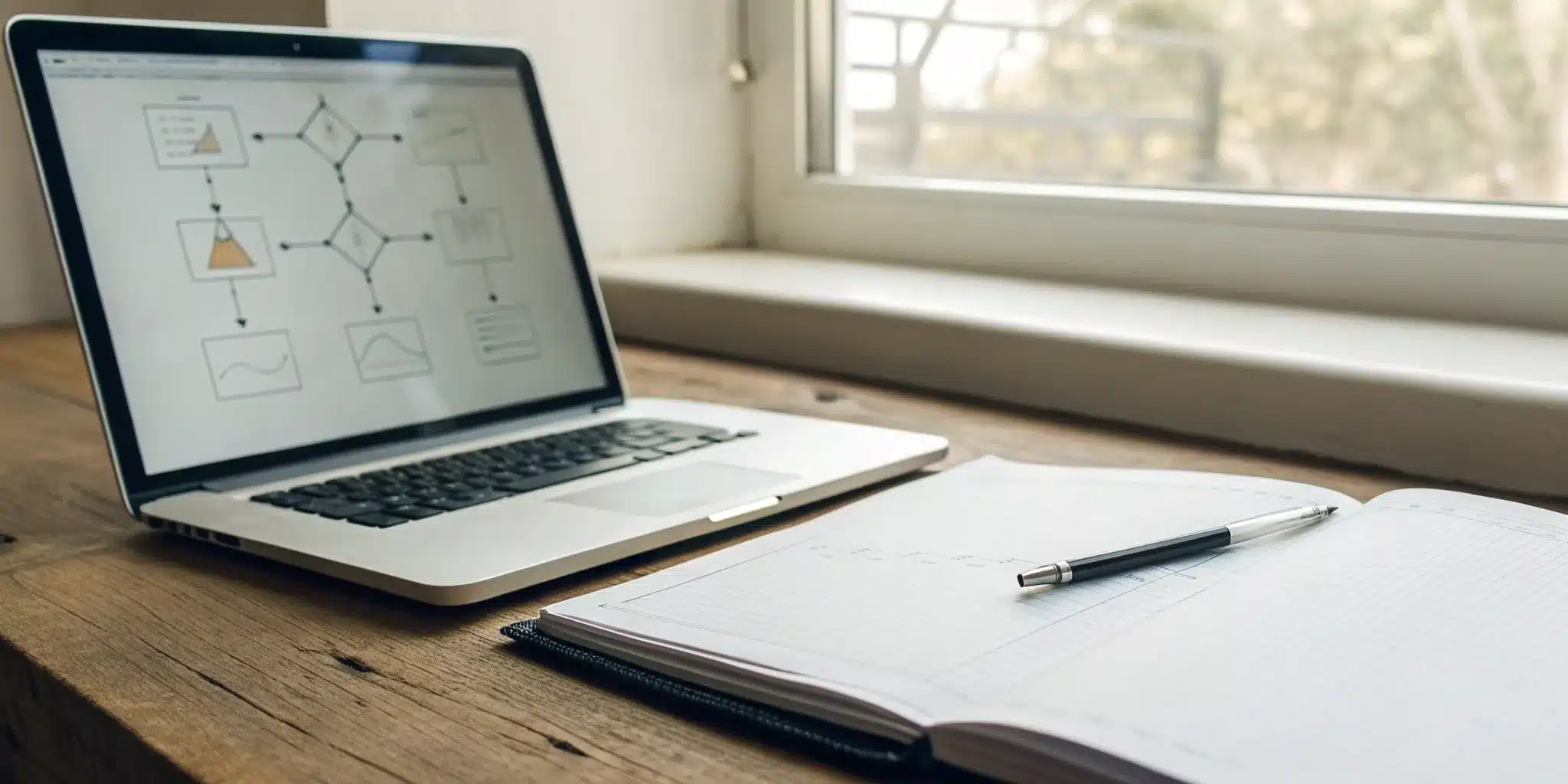 A flowchart for a periodic access review on a laptop screen next to a planner.