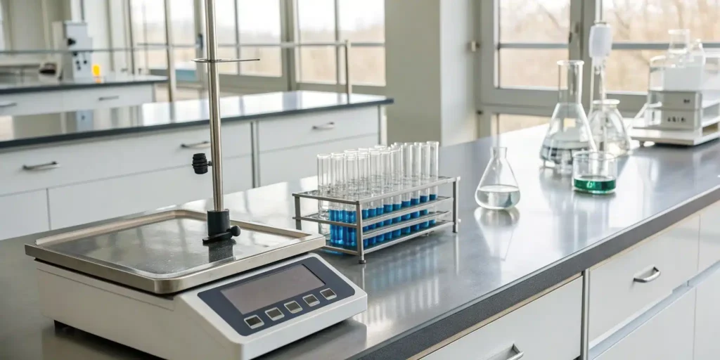 Pharmaceutical laboratory equipment undergoing IQ, OQ, PQ protocol validation.