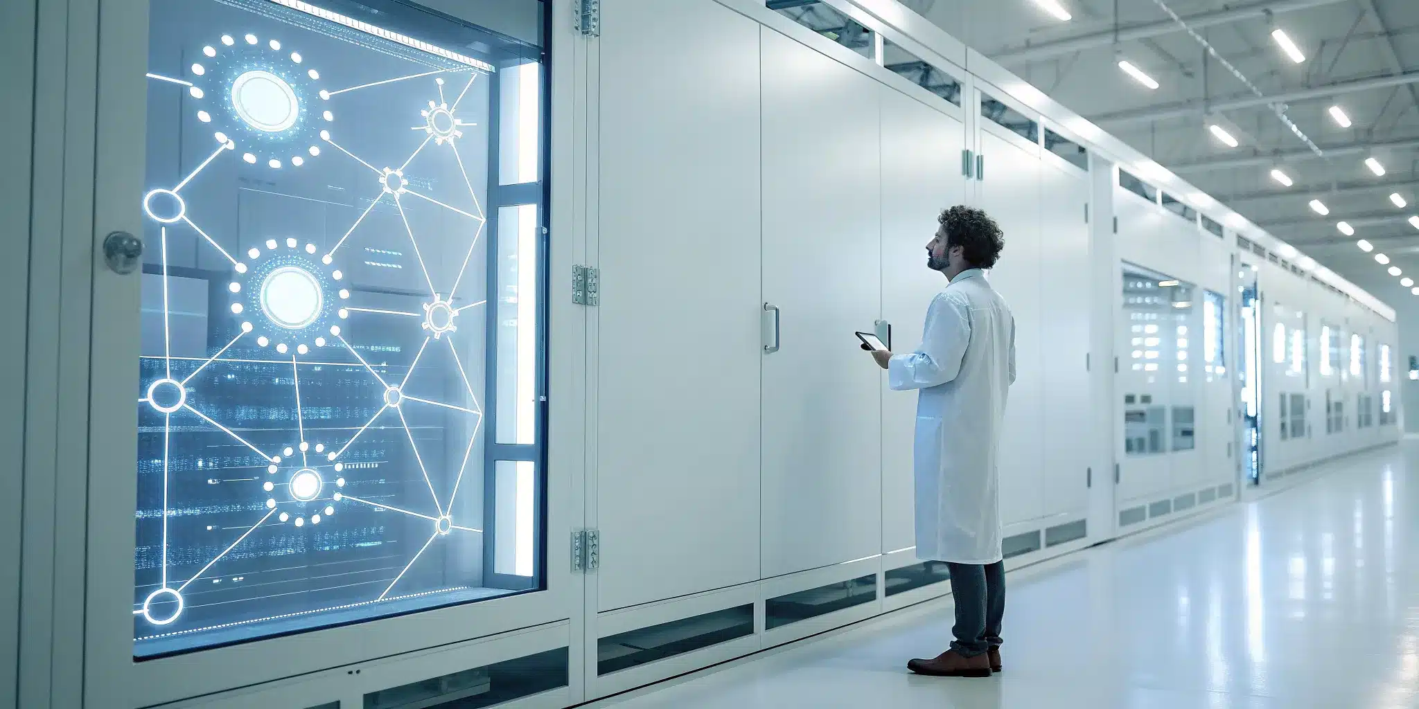 A technician in a data center monitors supply chain event data on a screen from an EPCIS repository.
