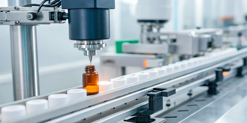 Pharma ERP managing an automated serialization production line for drug tracking and compliance.