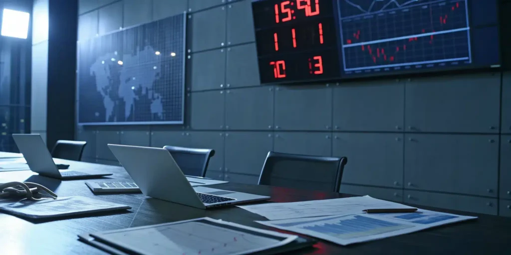 DSCSA compliance charts and laptops in a meeting room, preparing for the 2025 enforcement discretion deadline.