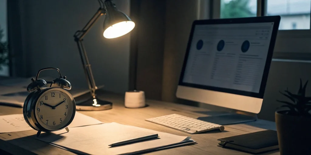 A desk with an alarm clock and paperwork highlights the risks of DSCSA penalties for non-compliance.