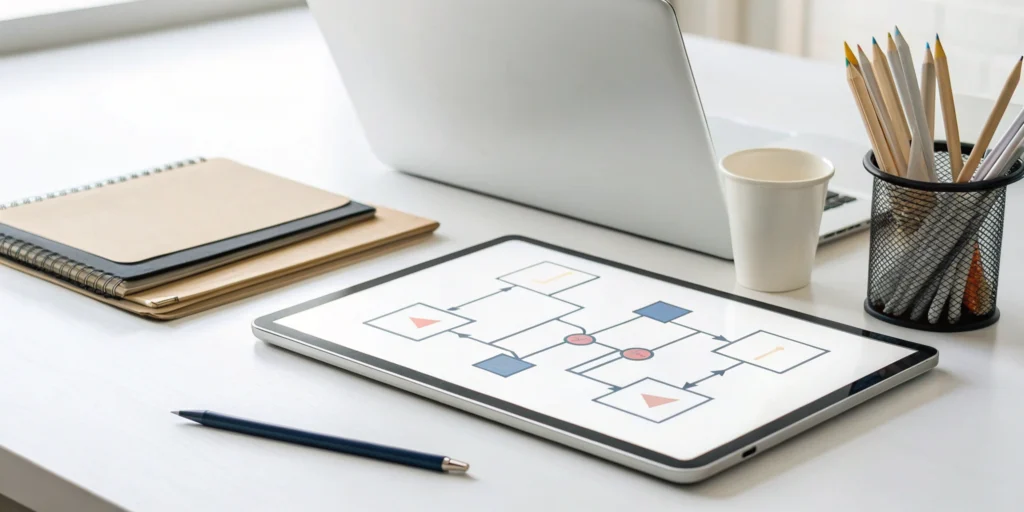 A flowchart of a GAMP 5 validation template on a tablet.