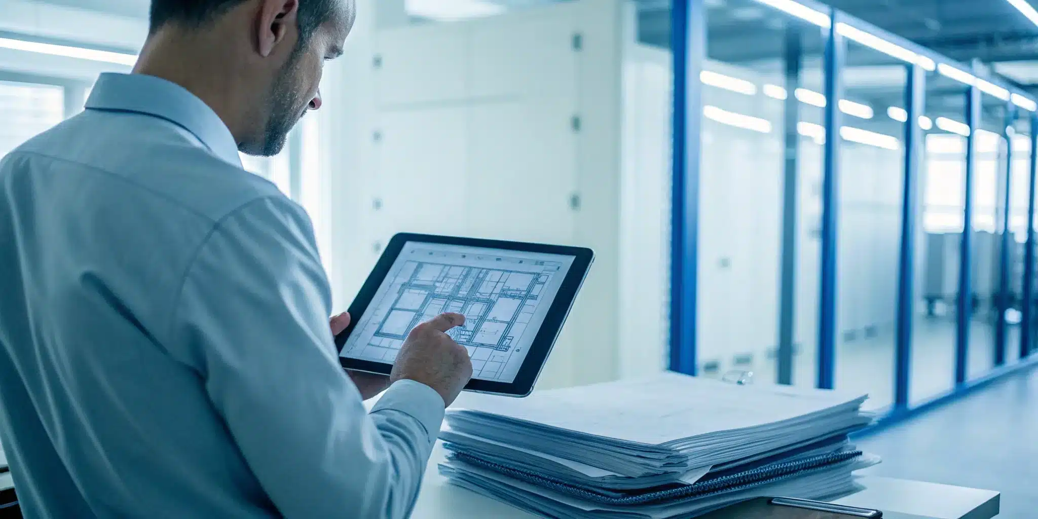 A professional reviews a recall procedure SOP on a tablet with compliance documents.