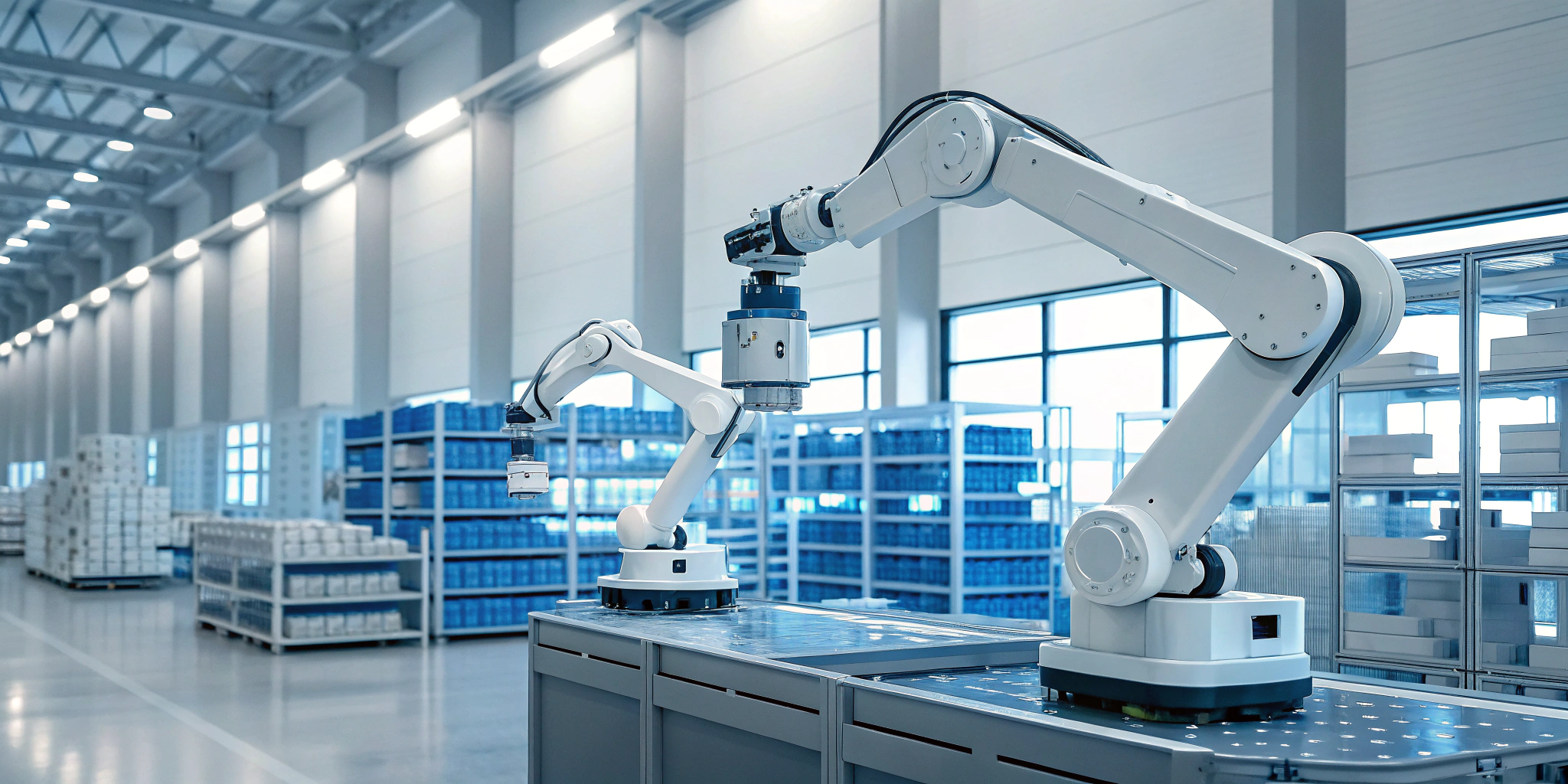 DSCSA VRS verification router service automated by robotic arms in a warehouse.