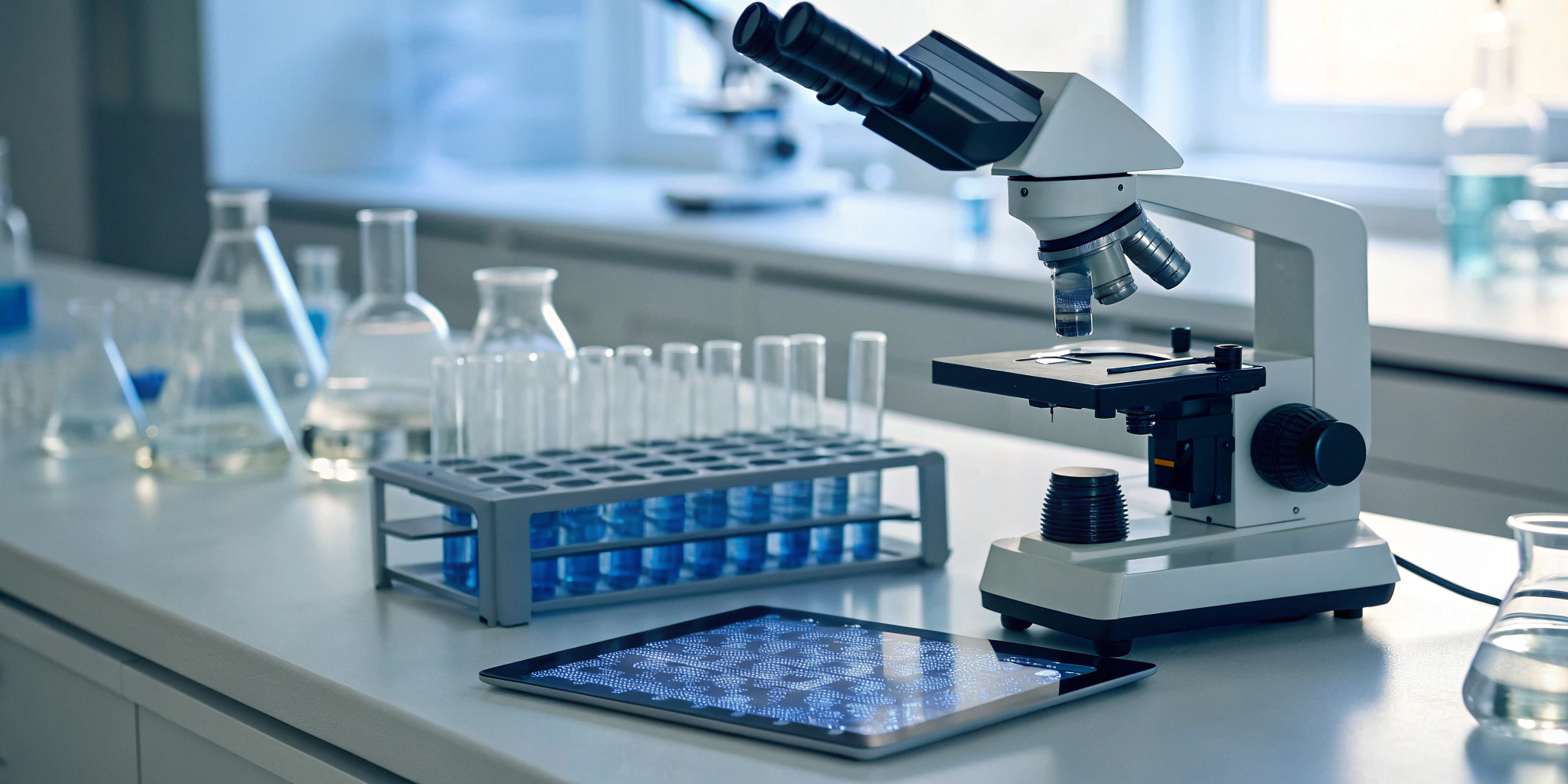 A microscope and lab equipment for a DSCSA suspect product investigation.