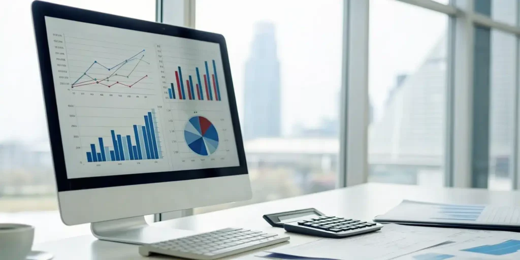 A computer dashboard displaying charts for compliance reporting automation.