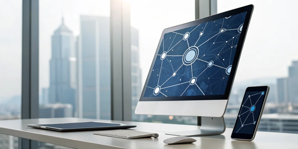 Comparing top ERP software for virtual manufacturers on a laptop dashboard.