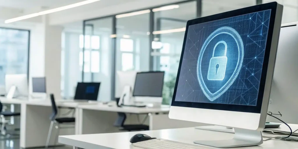 A computer monitor showing a secure serial number verification system with a padlock icon.