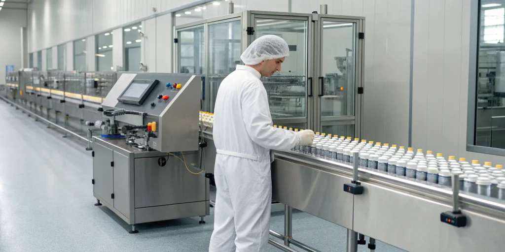 Pharmaceutical manufacturing resource planning system optimizing an automated production line.
