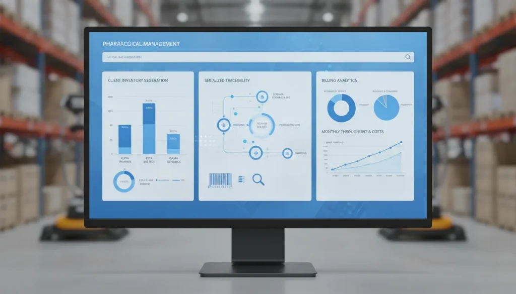 Pharmaceutical 3PL software dashboard for client segregation and billing