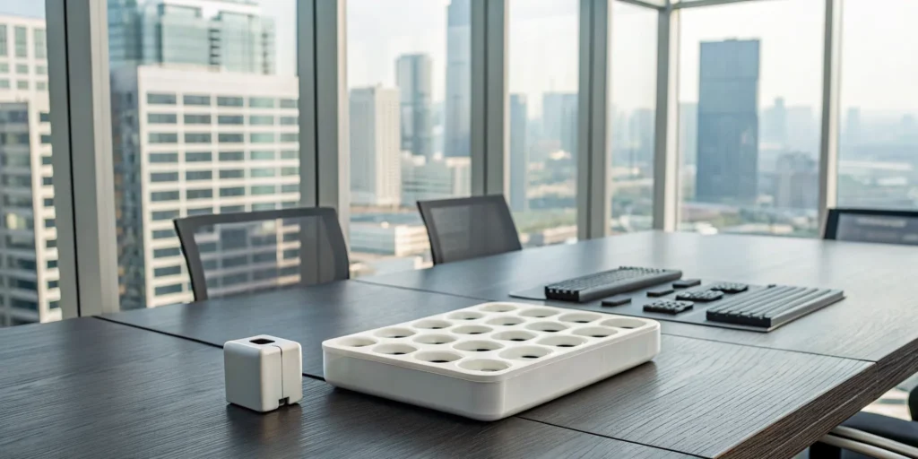 Charts and data on a conference table outlining a quality by design strategy for pharma.