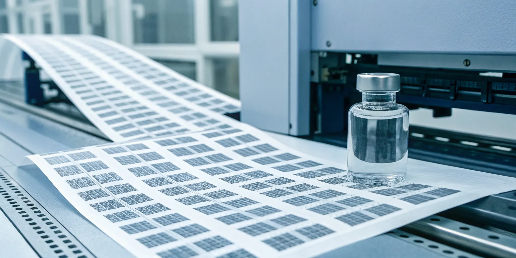 the-essential-guide-to-the-gs1-datamatrix-403978 - RxERP - RxERP A pharmaceutical vial with a GS1 DataMatrix code on a production line.