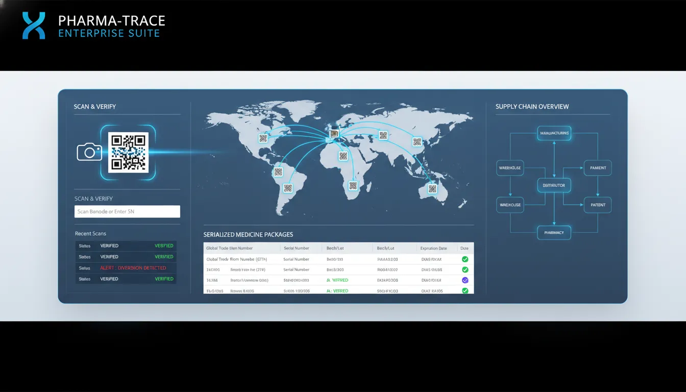 Track and trace software dashboard for pharmaceutical supply chains