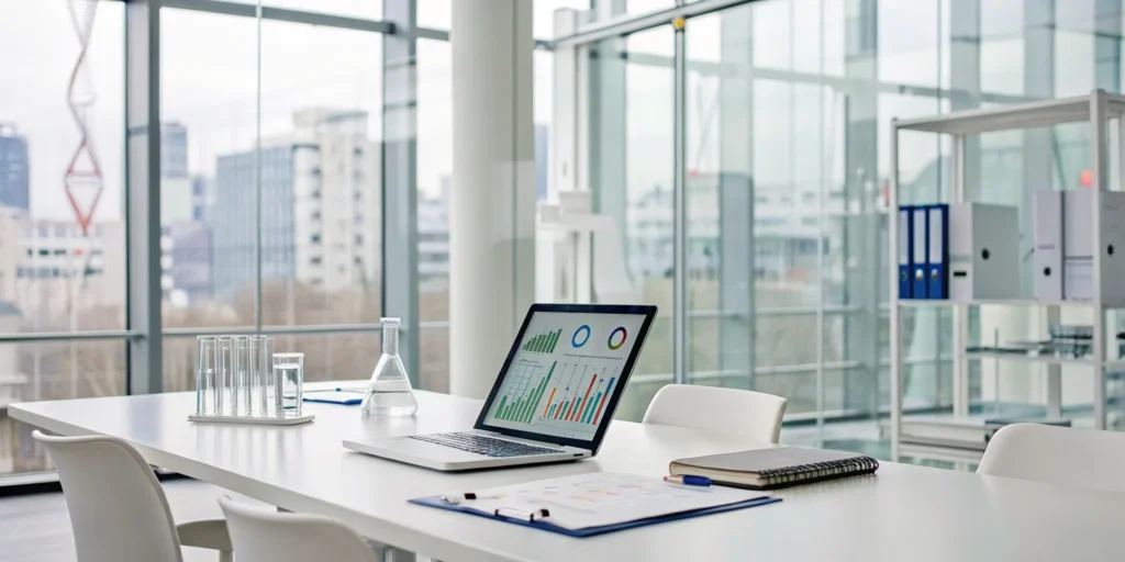 A digital dashboard on a laptop used for managing and tracking employee training records.