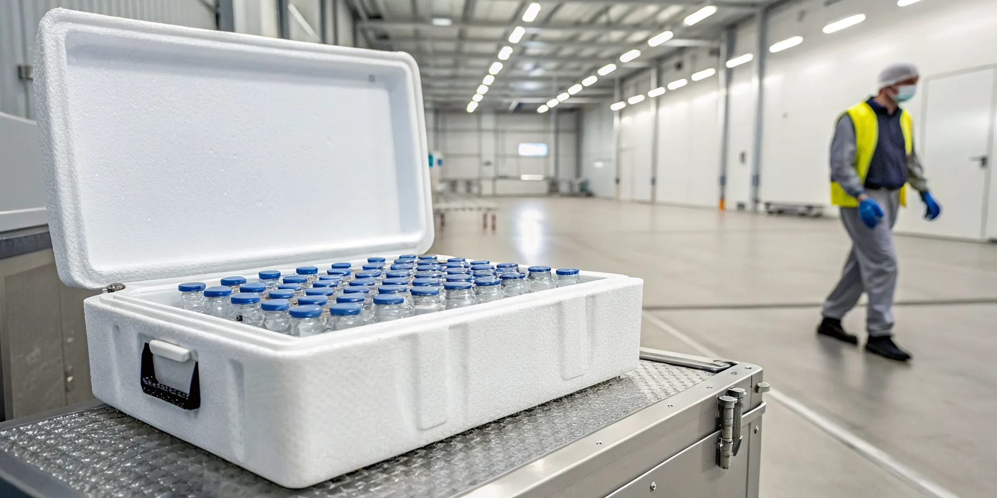 what-is-cold-chain-logistics-a-pharma-guide-393718 - RxERP - RxERP Pharma vials in temperature-controlled packaging for the cold chain logistics process.